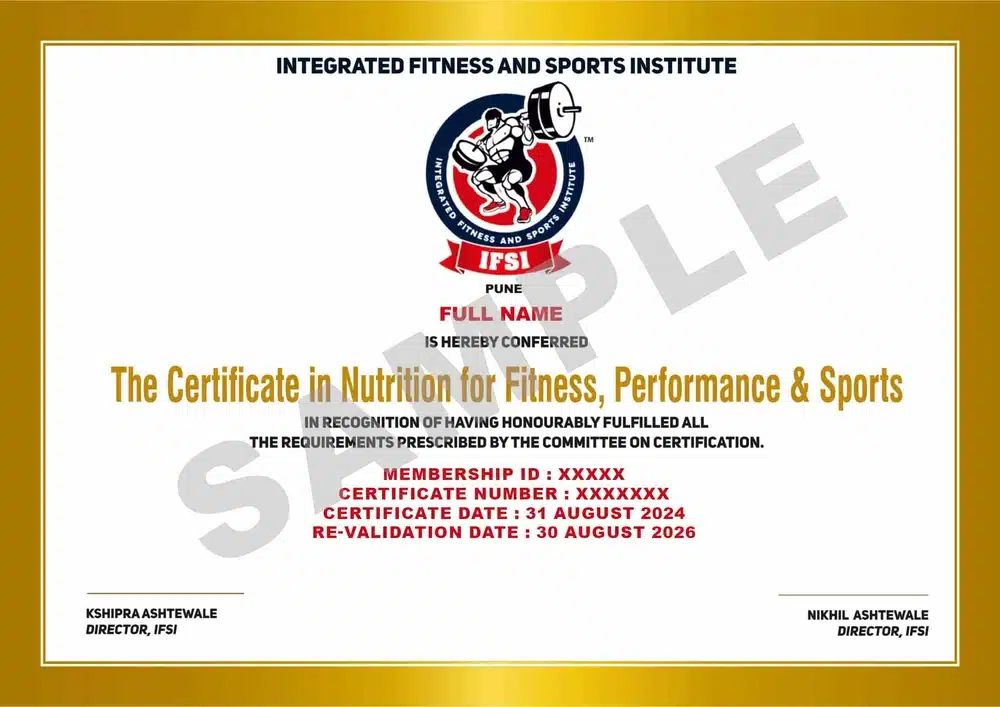 Certified Nutrition for Fitness, Performance and Sports Certificate